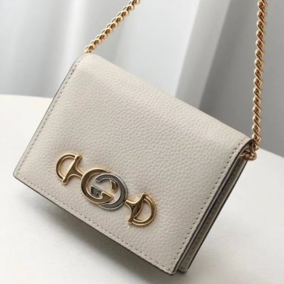 Gucci Zumi Horse-bit Card Case on a Chain White New in Box with Dust Bag - Picture 1 of 5